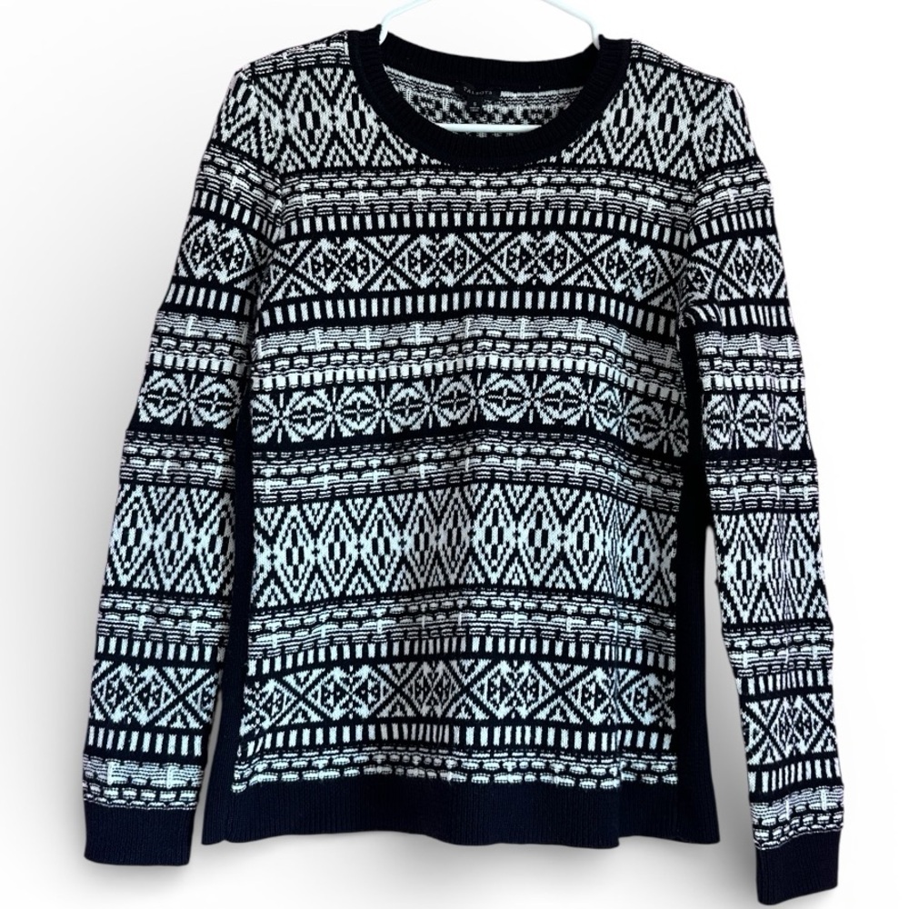 Talbots Black White Fair Isle Knit Sweater Size Small Classic Winter Pullover